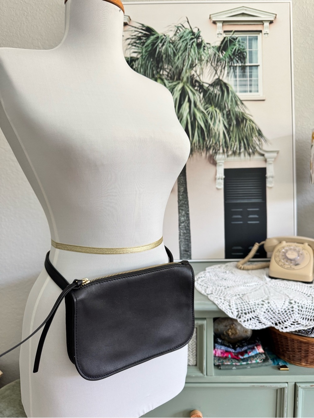Classic Black Leather Belt Bag